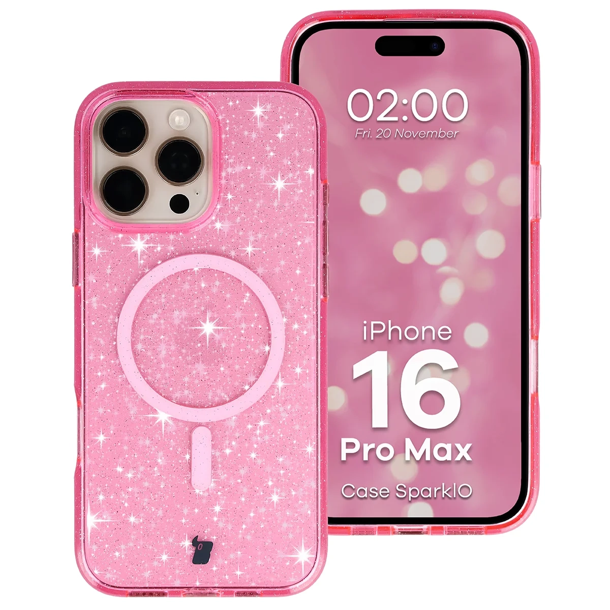 Etui Bizon Case SparklO do iPhone 16 Pro Max Przezroczysto-Różowe Z Brokatem