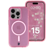 Bizon Case SparklO do iPhone 15 Pro Przezroczysto-Różowe Z Brokatem