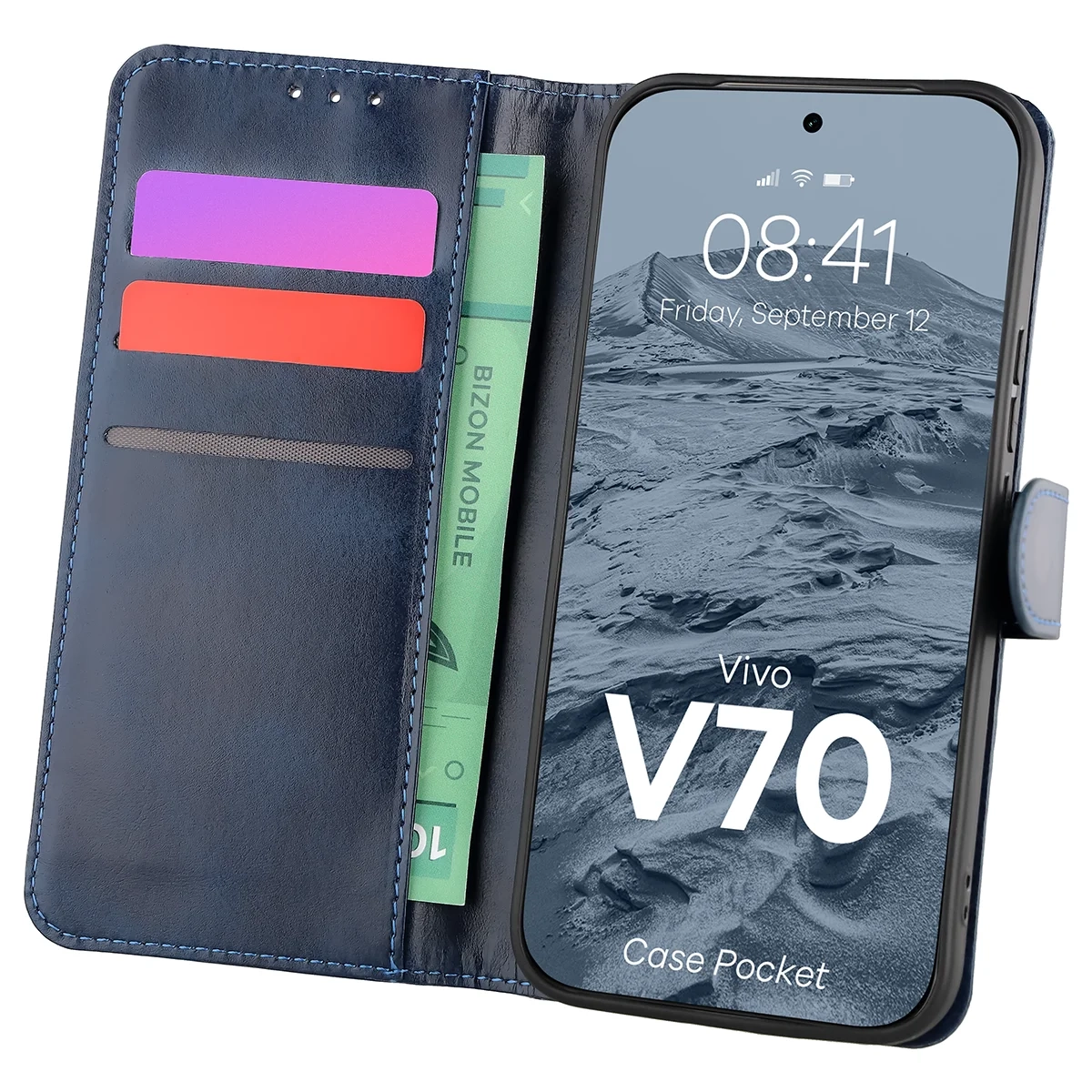 Etui Bizon Case Pocket do Vivo V70 5G Granatowy