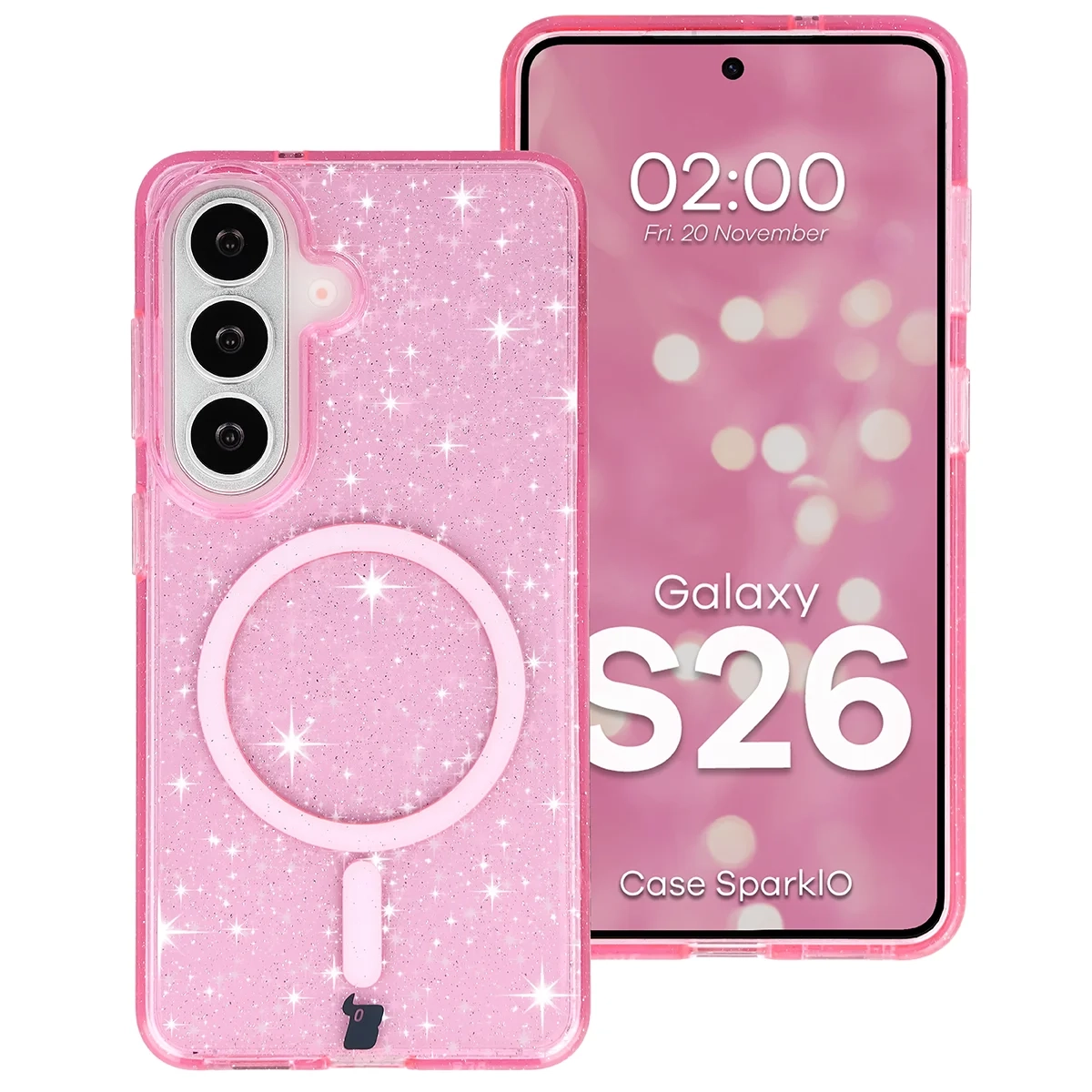Etui Bizon Case SparklO do Galaxy S26 Przezroczysto-Różowe Z Brokatem