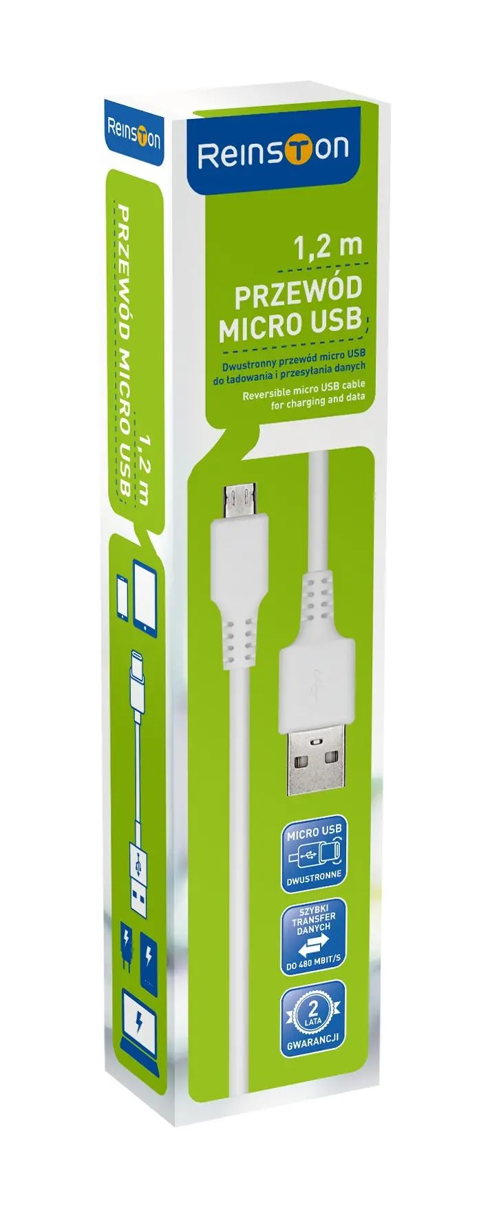 Kabel Reinston EKT18 USB do microUSB 1,2m Bialy