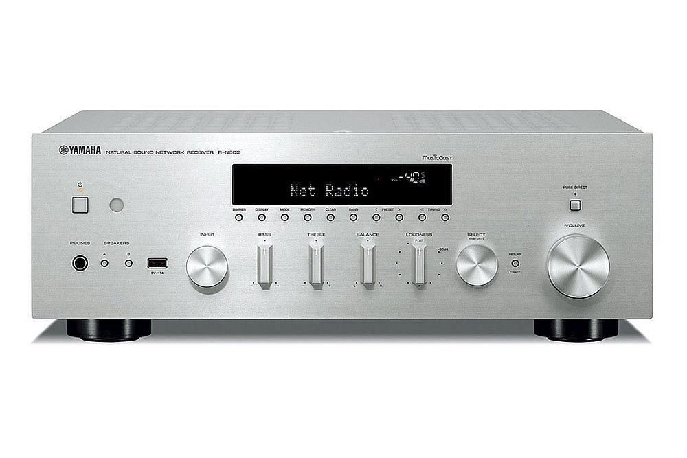 Zestaw stereo Yamaha MusicCast R-N602 (srebrny), Indiana Line Tesi 561 (orzech)