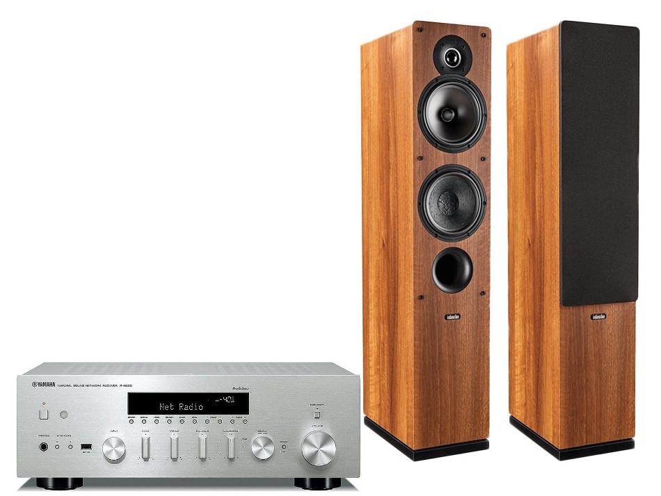 Zestaw stereo Yamaha MusicCast R-N602 (srebrny), Indiana Line Tesi 561 (orzech)