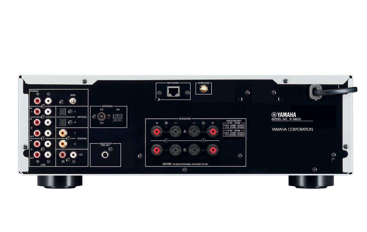Zestaw stereo Yamaha MusicCast R-N602 (srebrny), Indiana Line Tesi 561 (orzech)