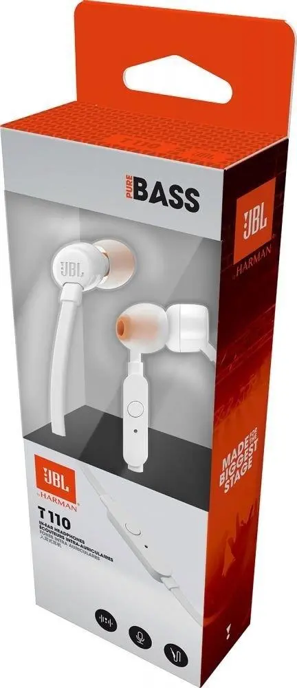 Słuchawki przewodowe JBL T110 Dokanałowe Mikrofon Biały