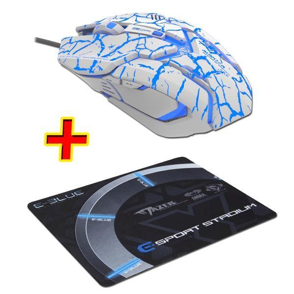 Myszka E-BLUE Auroza Gaming (biała) + podkładka