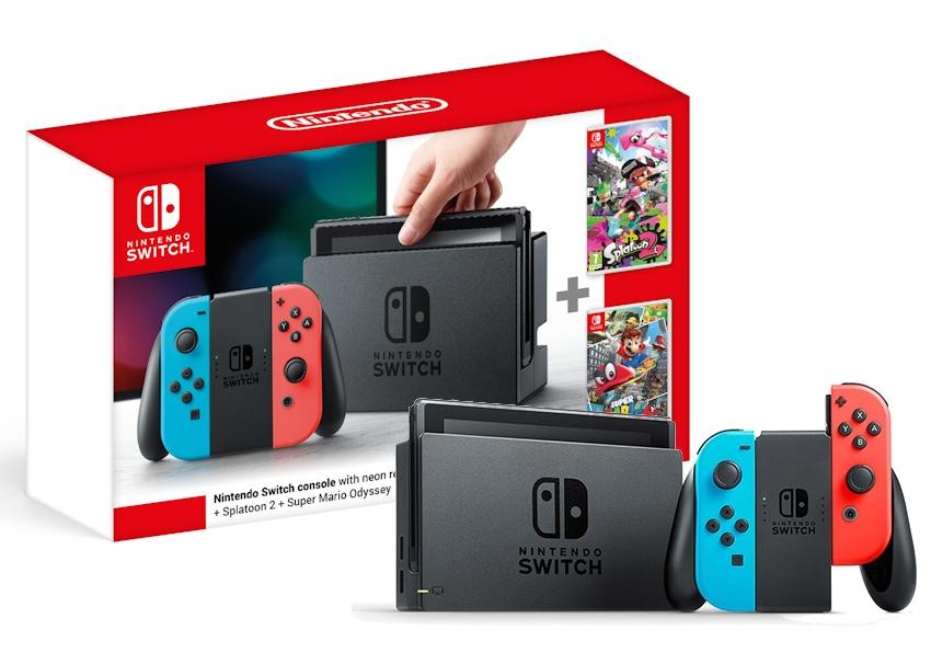 Konsola Nintendo Switch Joy-Con (czerwono-niebieski) + Super Mario Odyssey + Splatoon 2