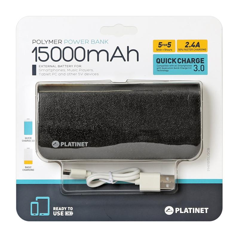 Powerbank Platinet Leather 15000mAh (czarny)