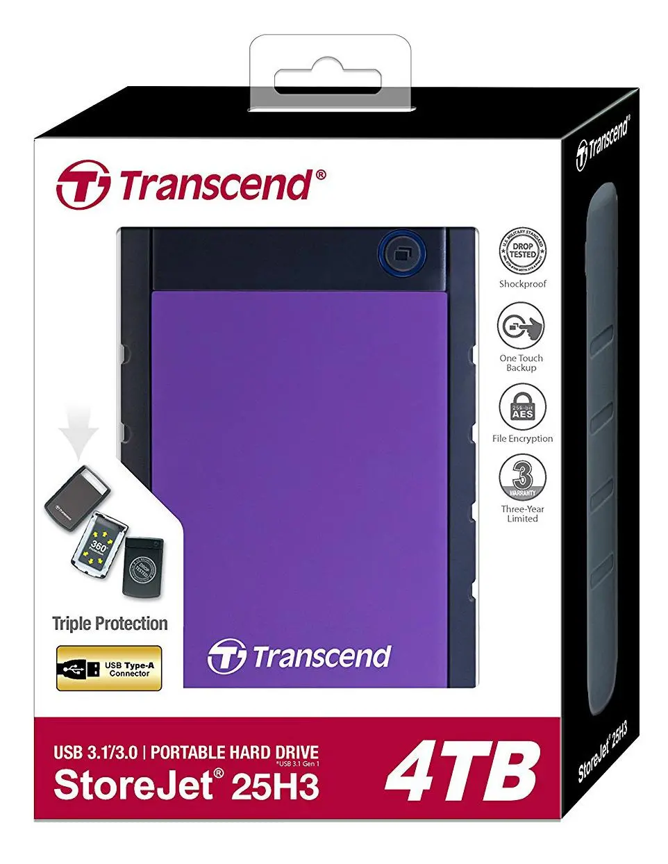 Dysk Transcend StoreJet 25 H3P 4TB USB 3.0 Fioletowy
