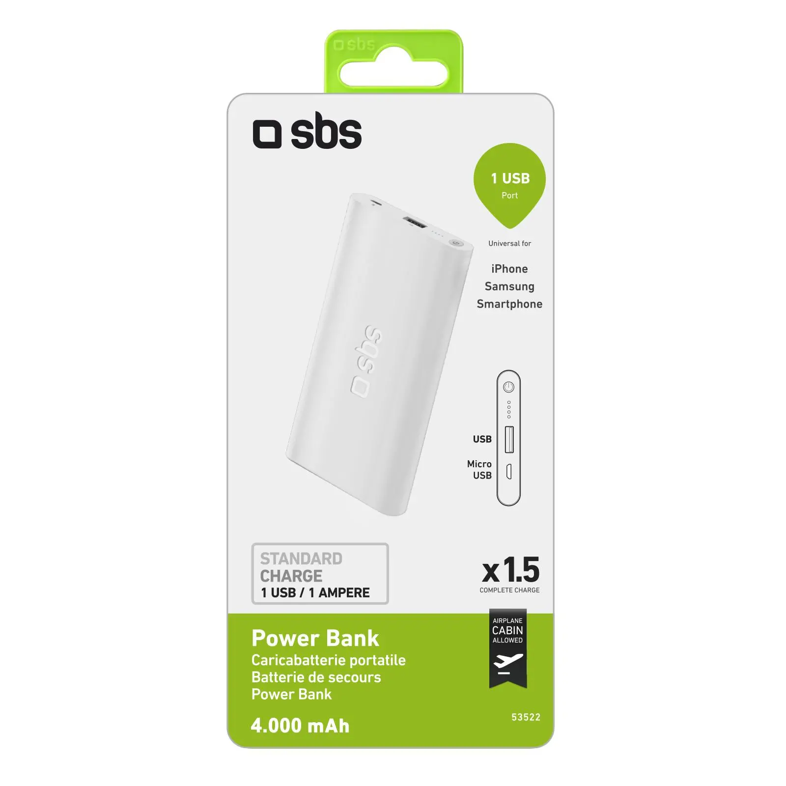 Powerbank SBS TEBB40001UW 4000mAh li-polimer Biały