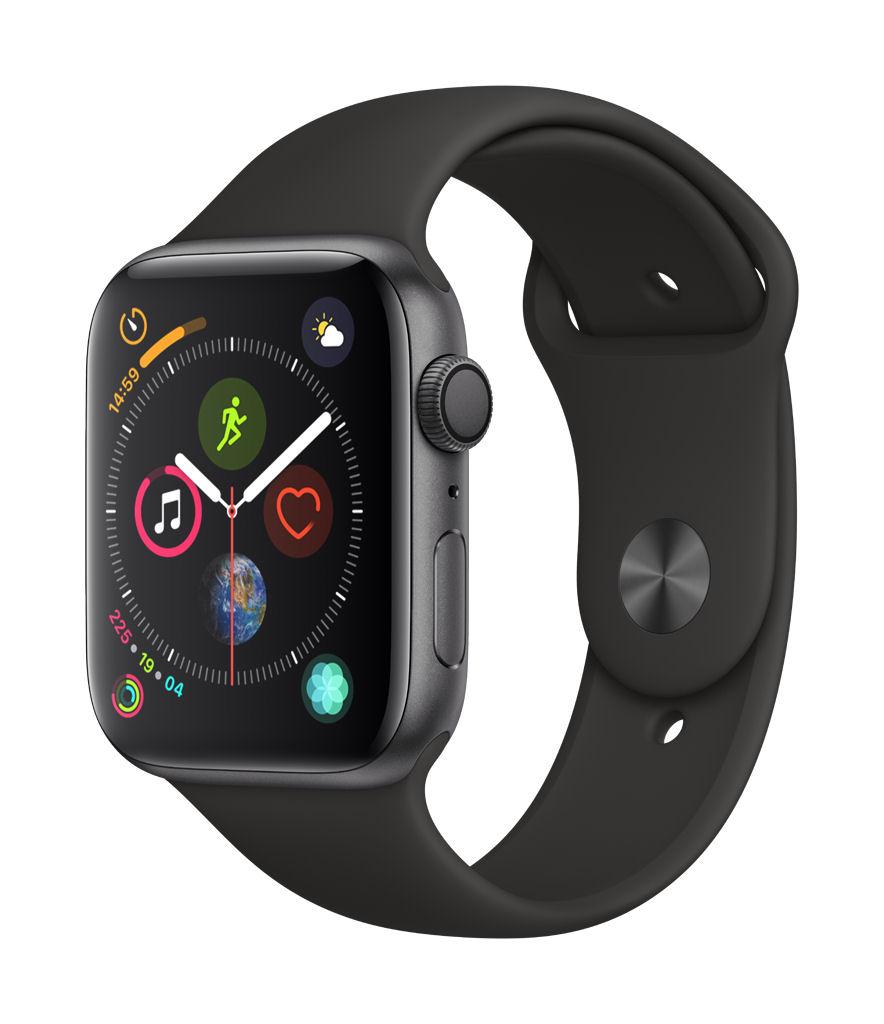 Smartwatch Apple Watch 4 44mm Koperta z aluminium w kolorze gwiezdnej szarości z paskiem sportowym w kolorze czarnym