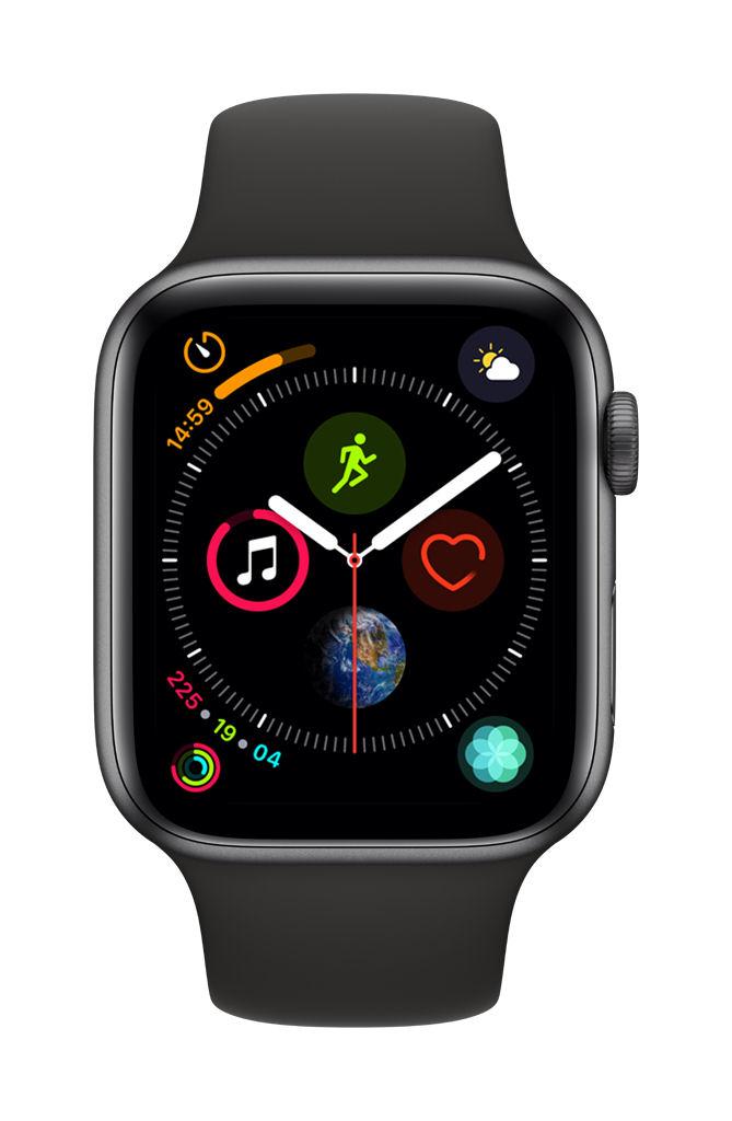 Smartwatch Apple Watch 4 44mm Koperta z aluminium w kolorze gwiezdnej szarości z paskiem sportowym w kolorze czarnym