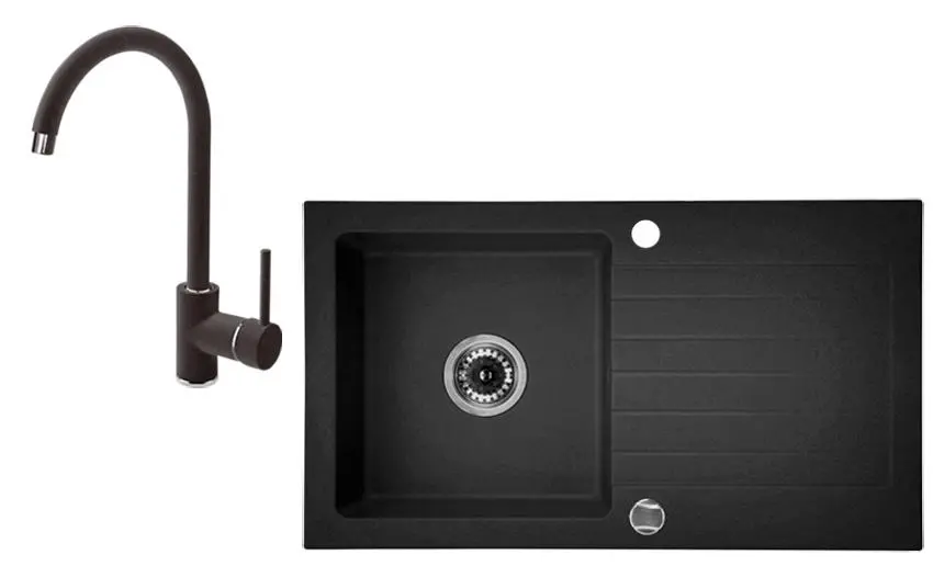 Zlewozmywak Deante Zorba ZQZV2113 Grafitowy + bateria stojąca Chrom/Grafitowy