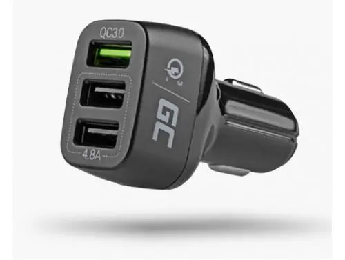 Ładowarka samochodowa Green Cell 3xUSB z Quick Charge 3,0 Czarny