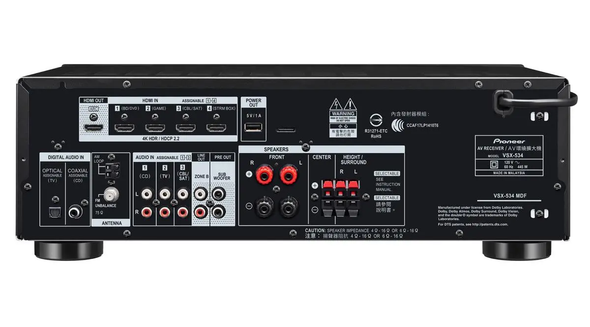 Amplituner Pioneer VSX-534 5.1-kanałowy Dolby Atmos DTS X Bluetooth Czarny