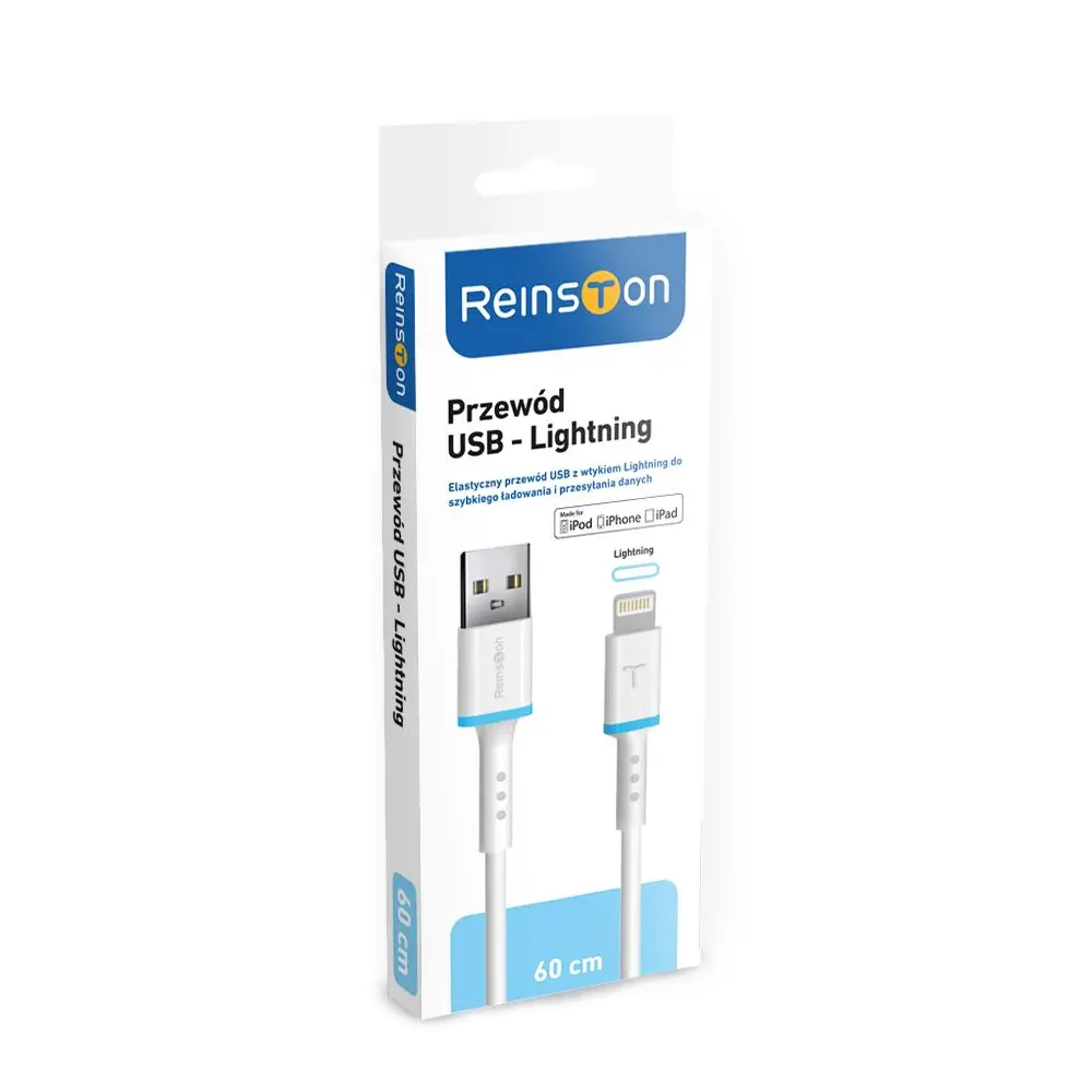 Kabel Reinston EKT39 USB-A na Lightning MFI 0,6m Biały