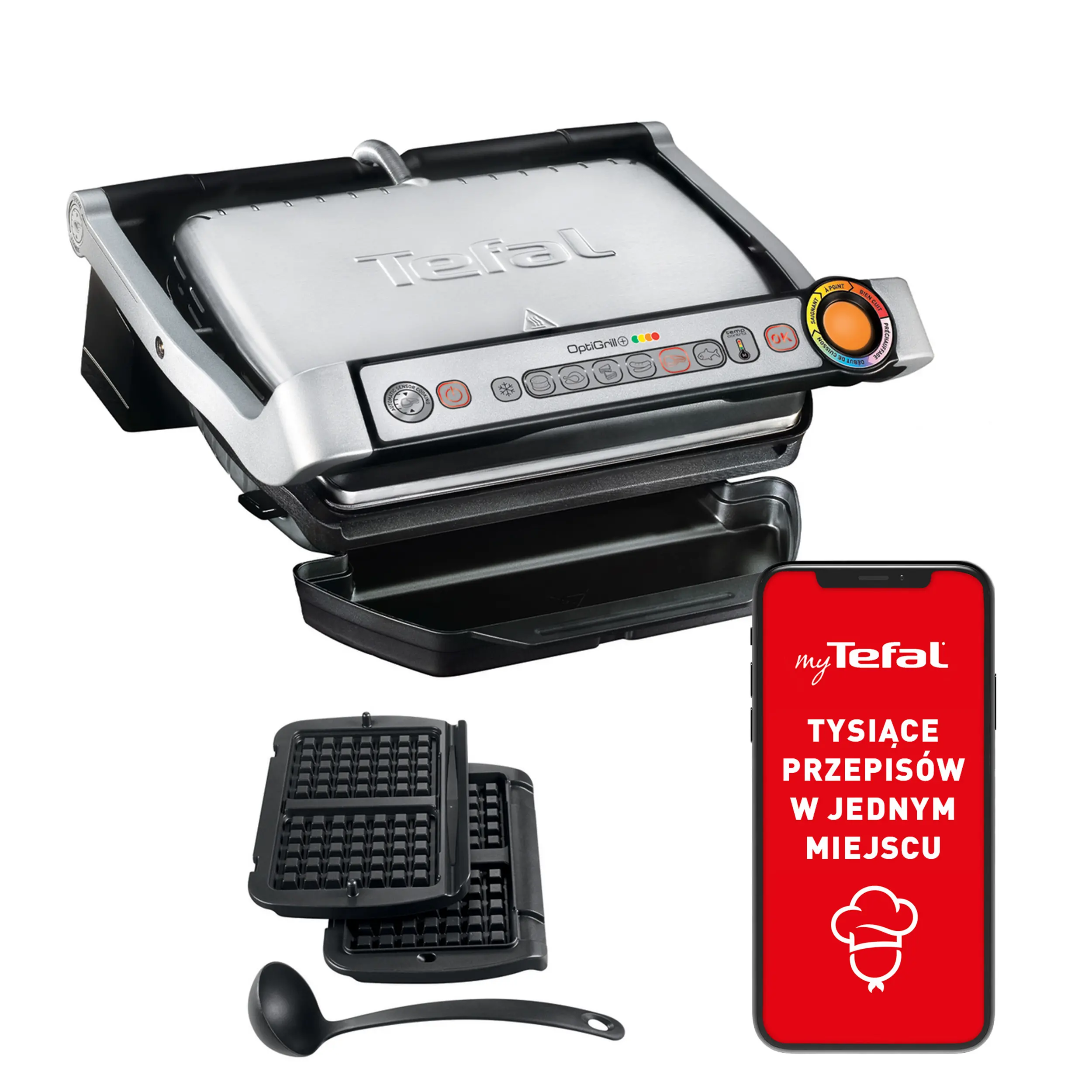 Grill elektryczny Tefal OptiGrill GC716D12 Programy automatyczne Forma do gofrów