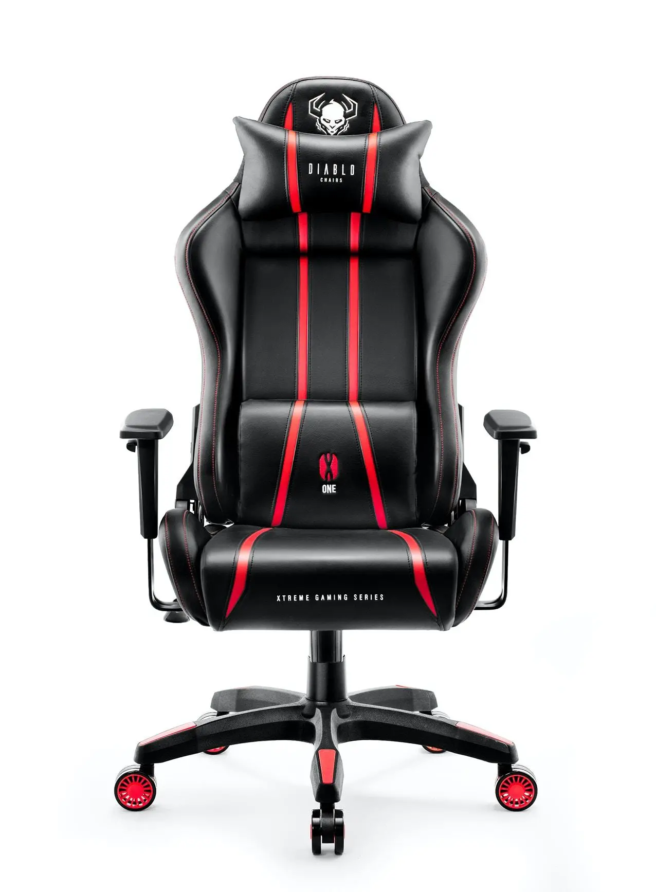 Fotel Diablo Chairs X-One 2.0 Normal Size Gamingowy do 136kg Skóra ECO Tkanina Czarno-czerwony