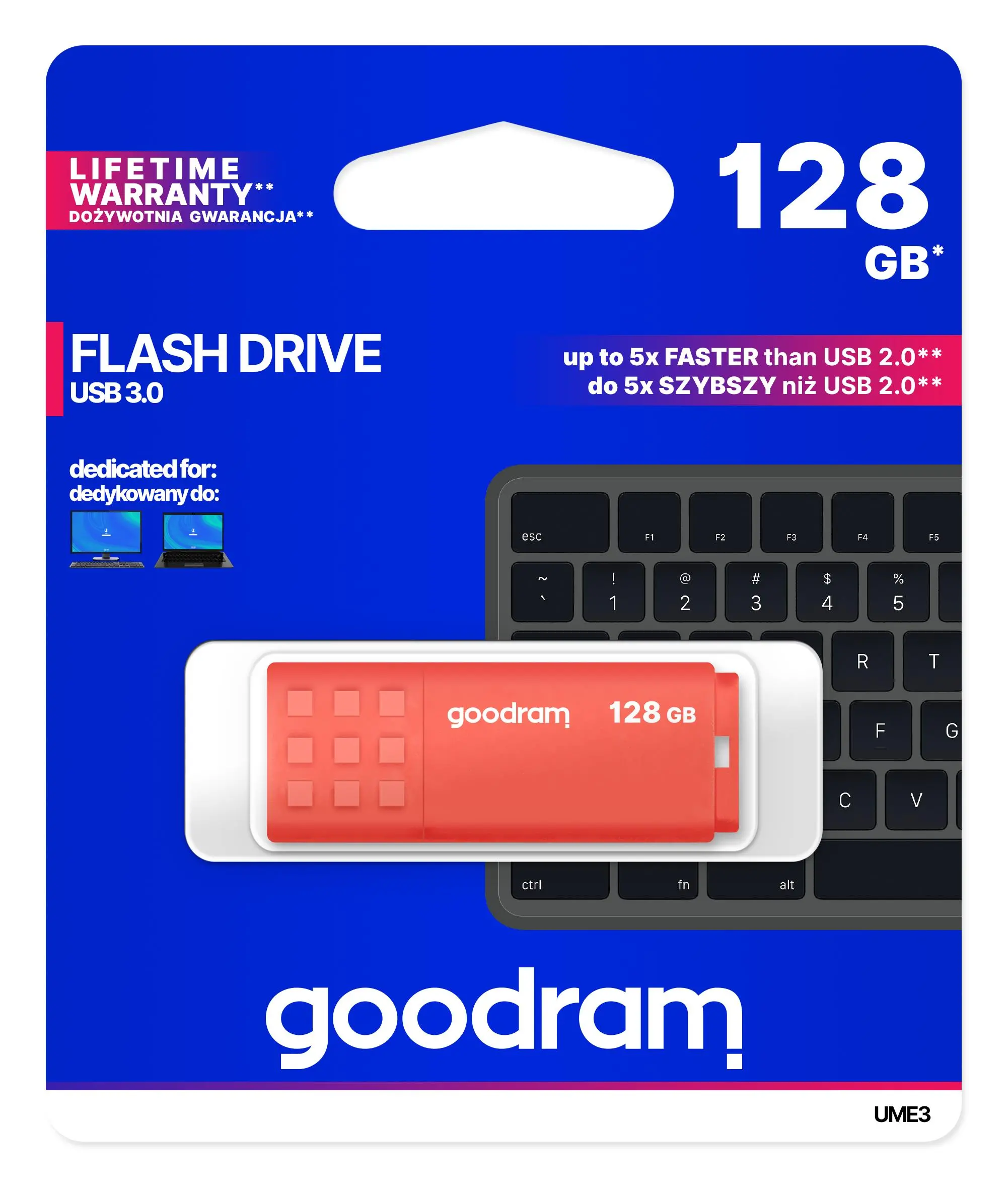 PenDrive GoodRam UME3 128GB USB 3.0 Pomarańczowy