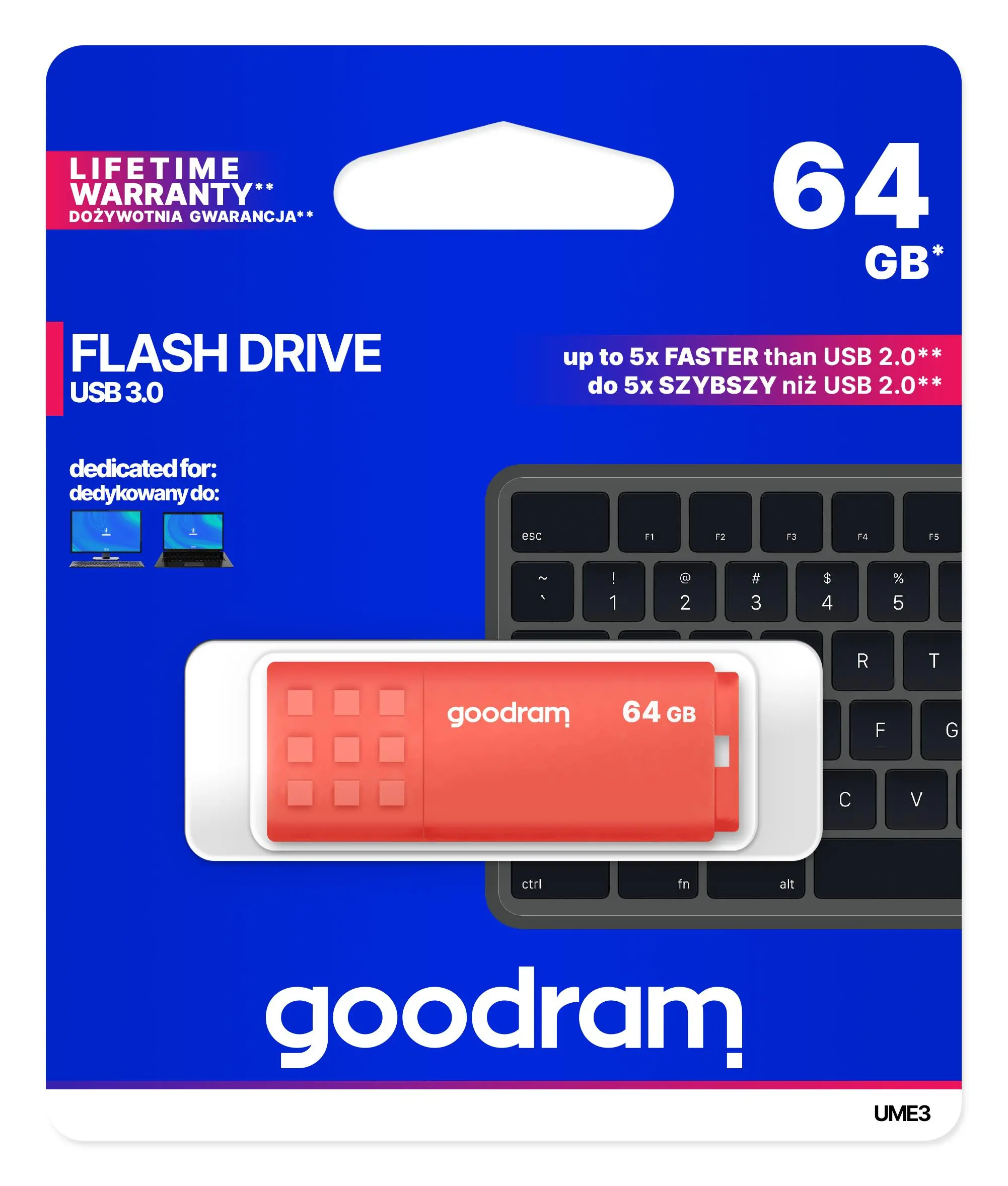 PenDrive GoodRam UME3 64GB USB 3.0 Pomarańczowy