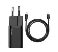 Baseus TZCCSUP-B01 Super Si Quick Charger 1C PD 20W USB-C + kabel USB-C do Lightning 1m Czarny