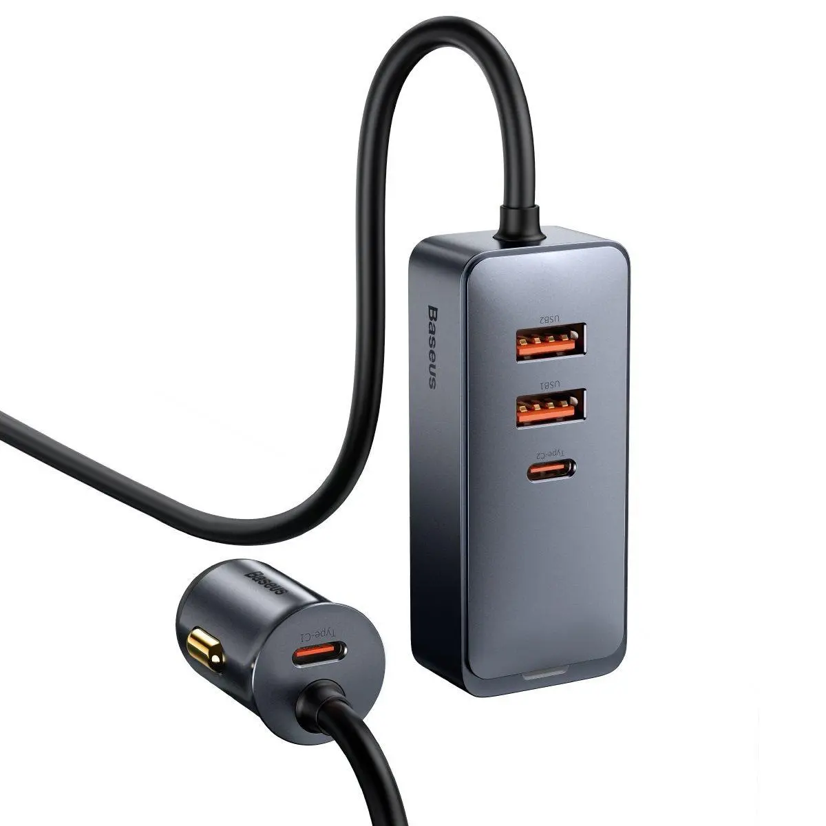 Ładowarka samochodowa Baseus CCBT-A0G Share Together z przedłużaczem 2x USB 2x USB-C 120W Szary