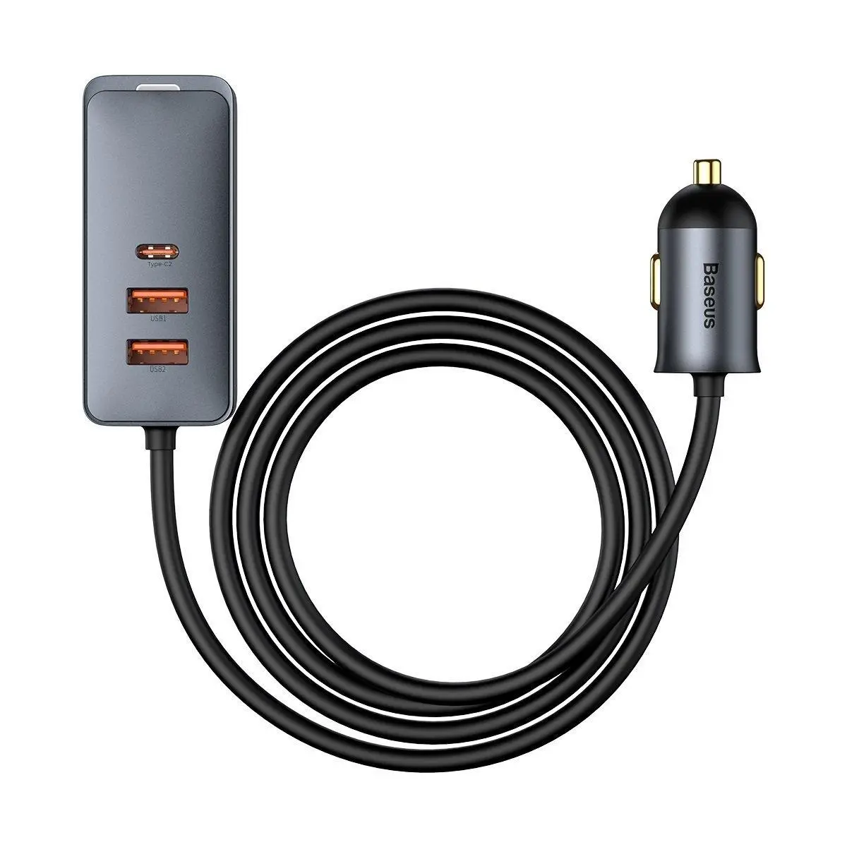 Ładowarka samochodowa Baseus CCBT-A0G Share Together z przedłużaczem 2x USB 2x USB-C 120W Szary