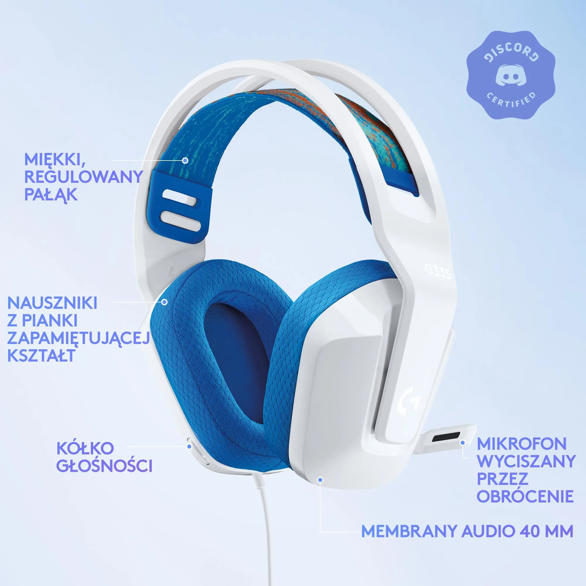 Słuchawki przewodowe z mikrofonem Logitech G335 Nauszne Biały