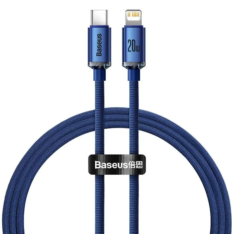 Kabel Baseus USB-C do Lightning Crystal 20W 1,2m Niebieski