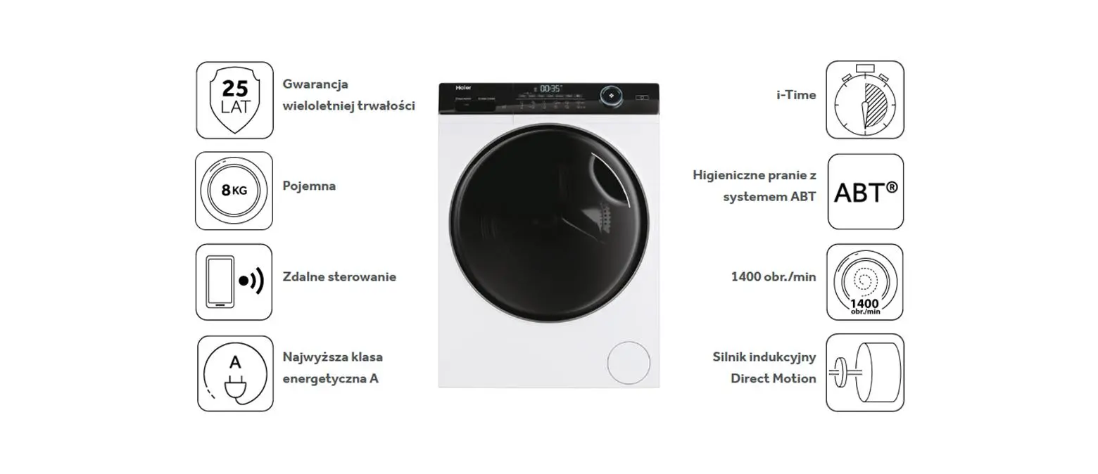 Pralka Haier I-Pro 5 HW80-B14959TU1 Slim 8kg 1400obr/min Zdalne sterowanie