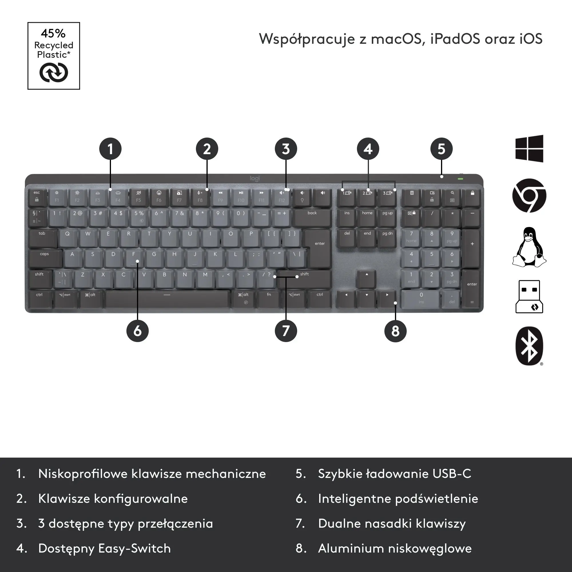 Klawiatura mechaniczna Logitech MX Mechanical Brown Switch Grafitowy