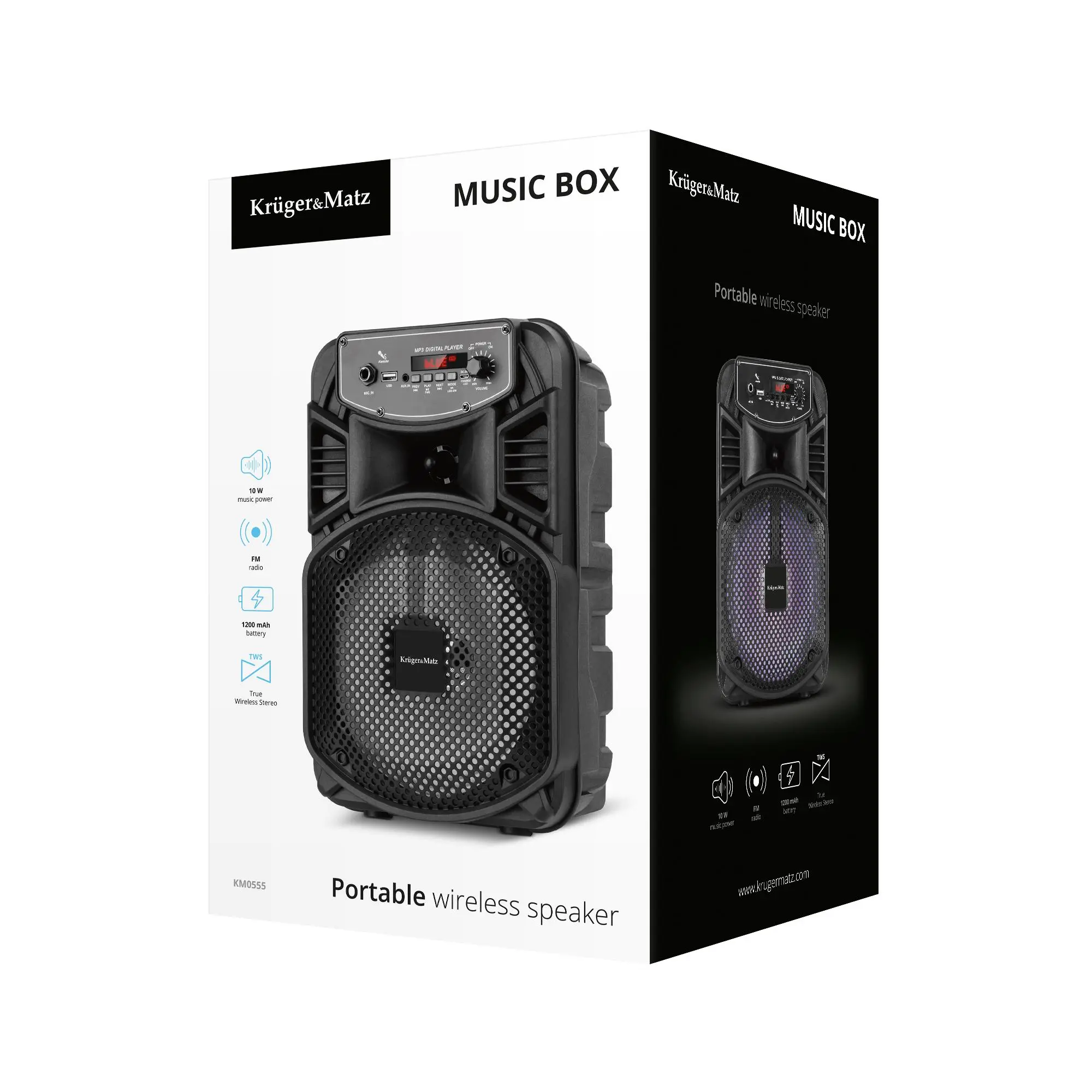 Głośnik Bluetooth Kruger & Matz Music Box KM0555 10W Radio FM Czarny