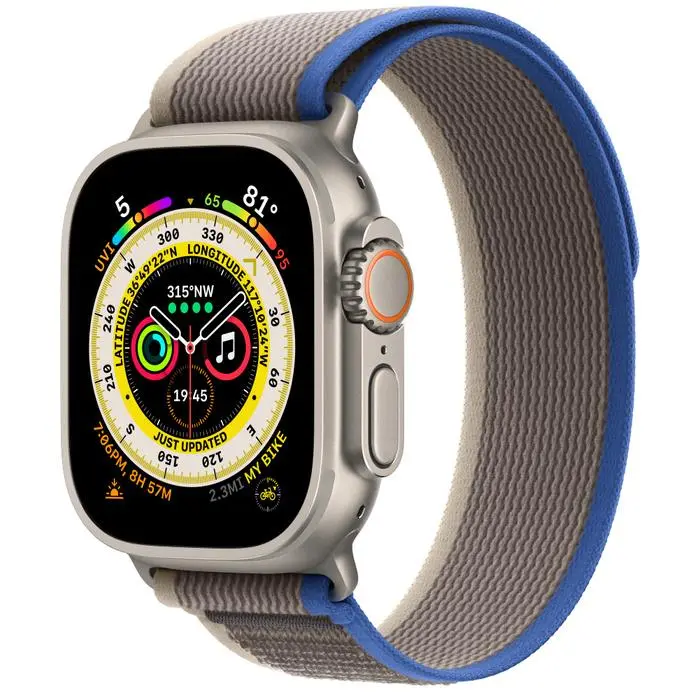 Apple Watch Ultra GPS Cellular 49mm koperta Tytanowa opaska Trail rozmiar M/L Niebiesko-szary