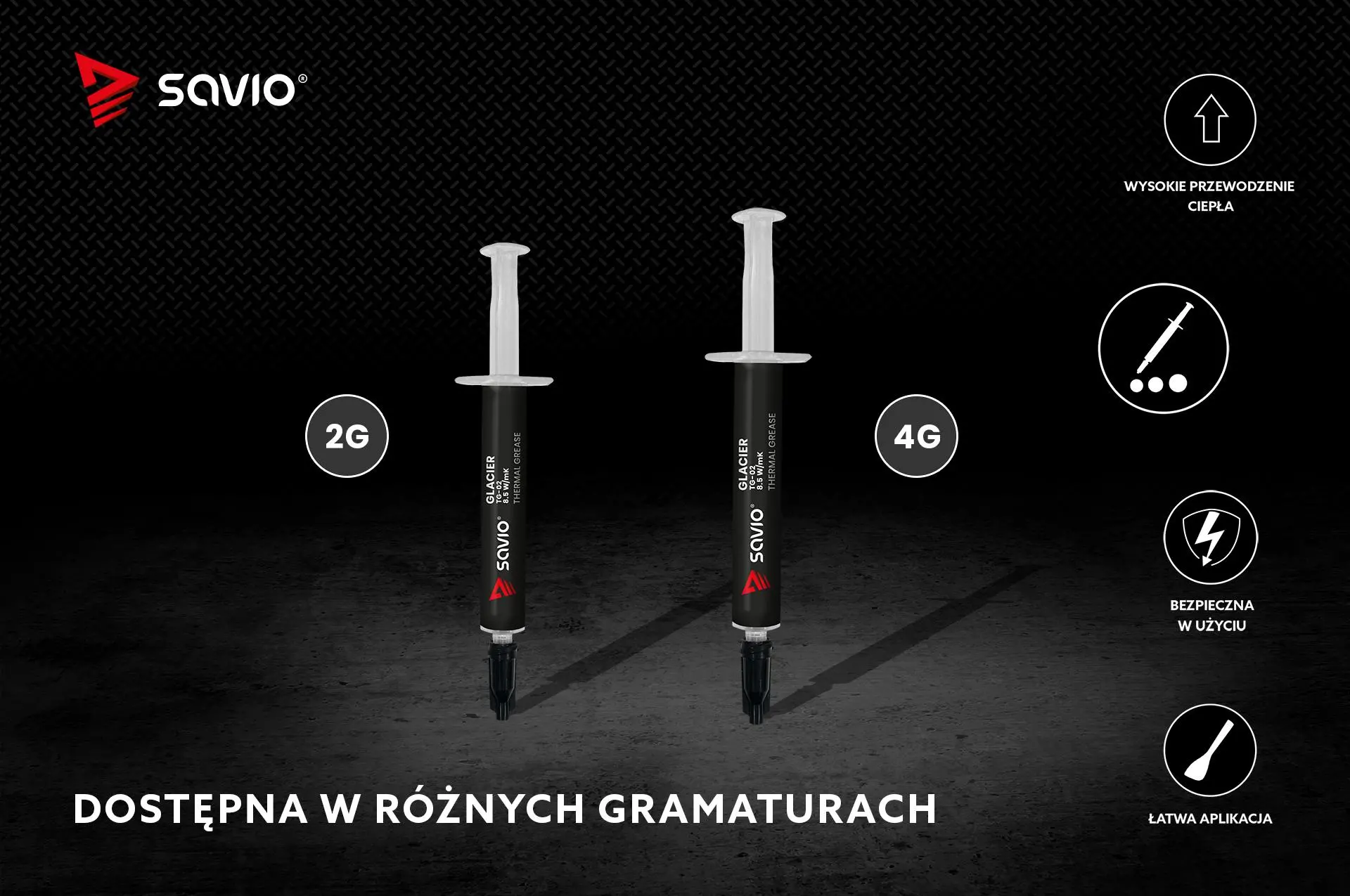 Pasta termoprzewodząca Savio Glacier TG-02 8,5 W/mK 4g