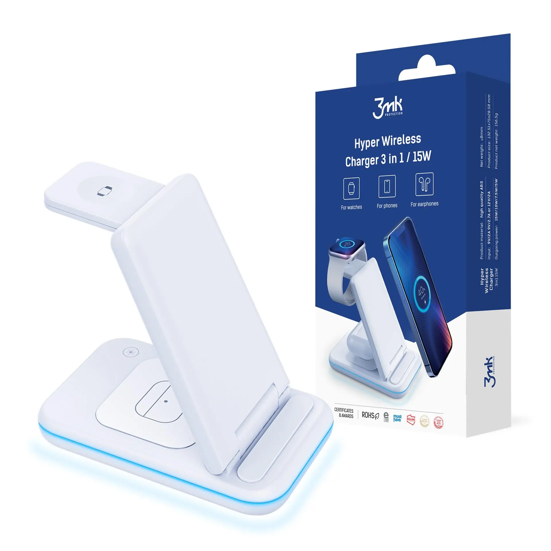Ładowarka indukcyjna 3mk Hyper Wireless Charger 3w1 15W Biały