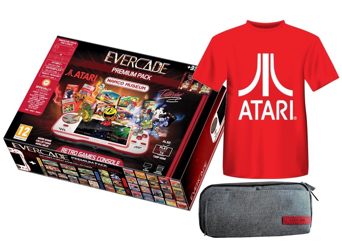 Konsola Evercade Premium Pack Namco Museum Collection 1/ Interplay Collection 1 / Atari Collection 1 + etui + koszulka XL