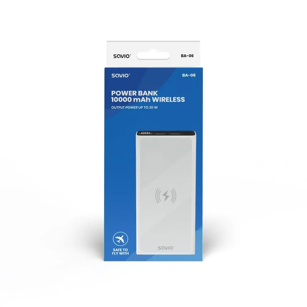 Powerbank Savio BA-06 10000mAh 20W ładowanie indukcyjne Biały
