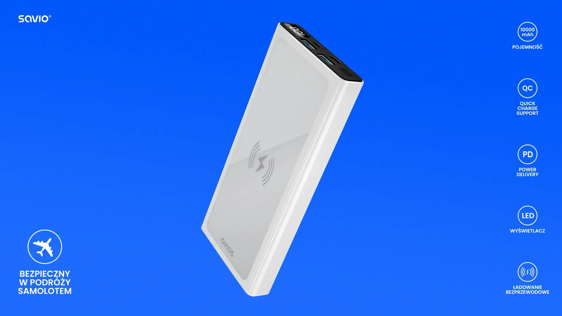 Powerbank Savio BA-06 10000mAh 20W ładowanie indukcyjne Biały