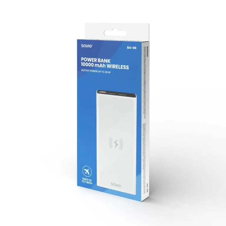 Powerbank Savio BA-06 10000mAh 20W ładowanie indukcyjne Biały
