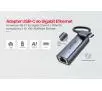 Adapter Unitek U1323A -  USB-C na RJ45 1000Mbps, PD 100W