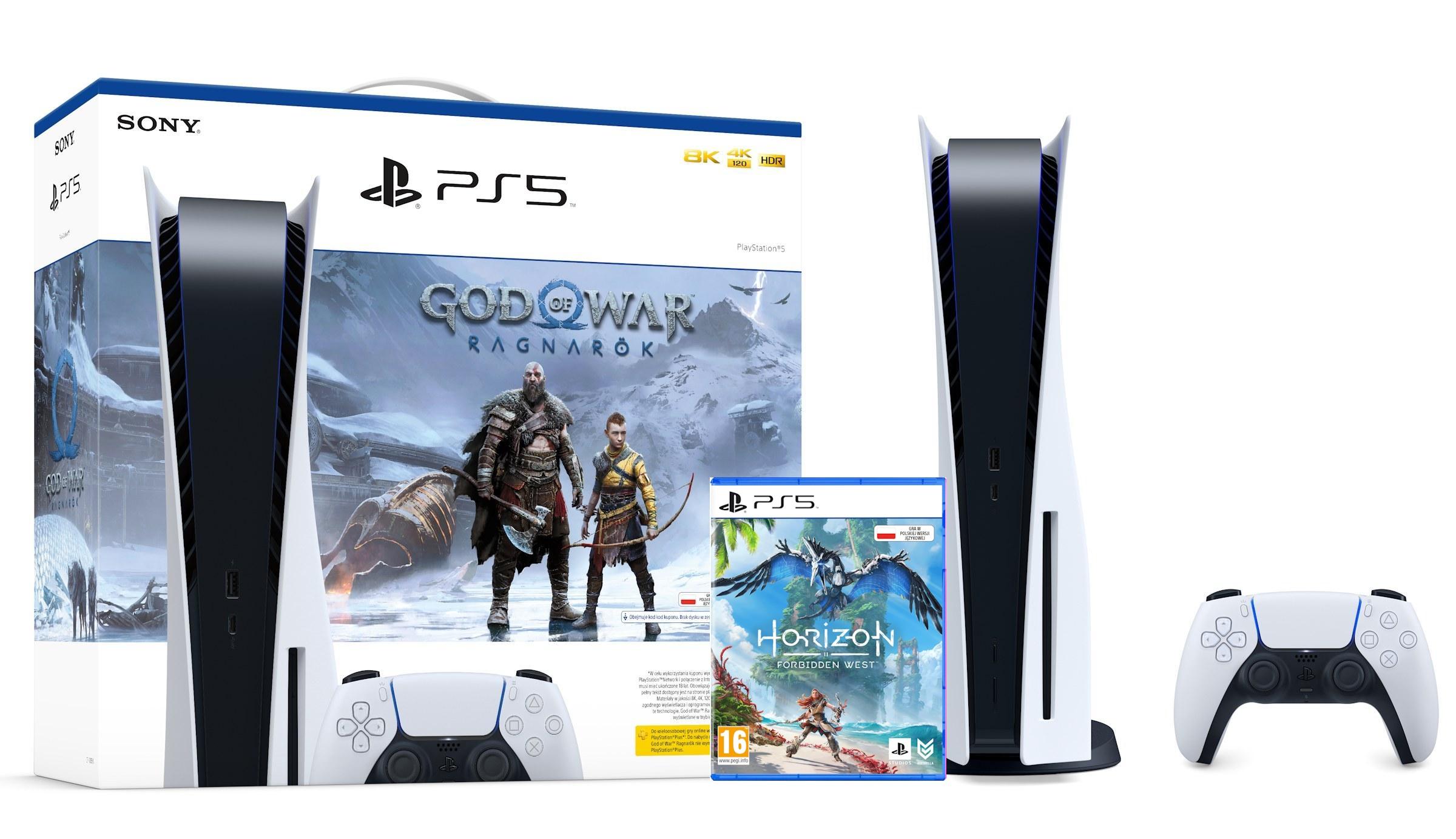 Konsola Sony PlayStation 5 (PS5) z napędem + God of War Ragnarok + Horizon Forbidden West