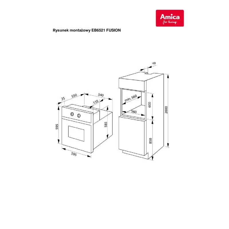 Piekarnik elektryczny Amica EB6521 Fusion Termoobieg Srebrno-czarny
