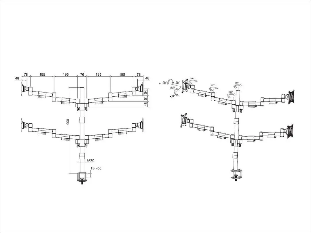 Uchwyt do monitora Multibrackets MM5891 na 4 ekrany od 15" do 30" Max 8kg
