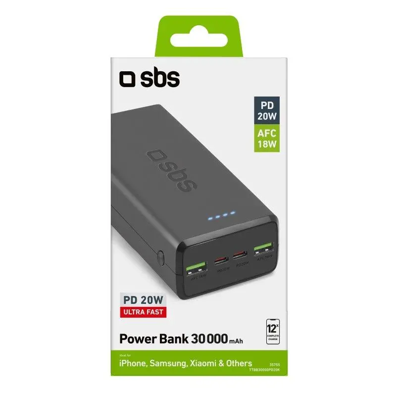 Powerbank SBS TTBB30000PD20K 30000mAh PD 20W Czarny