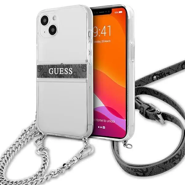 Etui Guess 4G Grey Strap Silver Chain GUHCP13SKC4GBSI do iPhone 13 mini