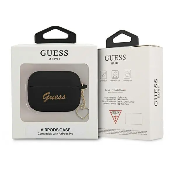 Etui na słuchawki Guess Silicone Charm Heart Collection do AirPods Pro Czarny