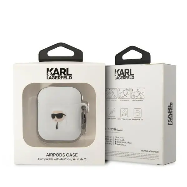 Etui na słuchawki Karl Lagerfeld Silicone Karl Head 3D KLA2RUNIKH do AirPods 1/2 Biały