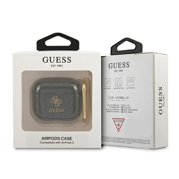 Etui na słuchawki Guess Glitter Collection do AirPods 3 Przezroczysty/Czarny