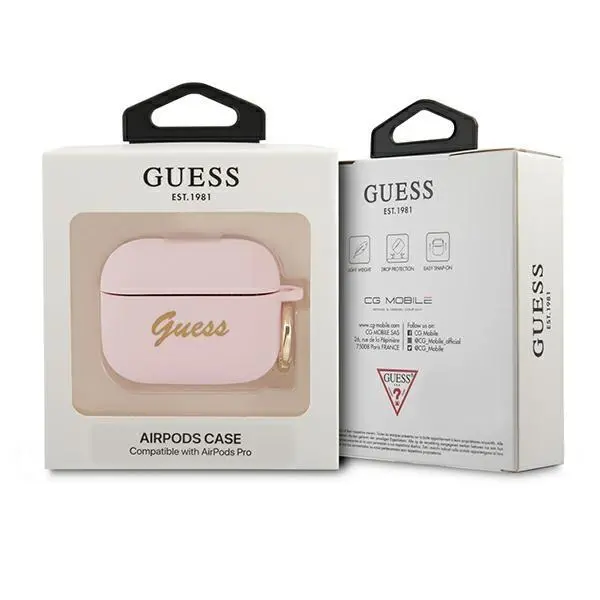 Etui na słuchawki Guess Silicone Vintage Script do AirPods Pro Różowy