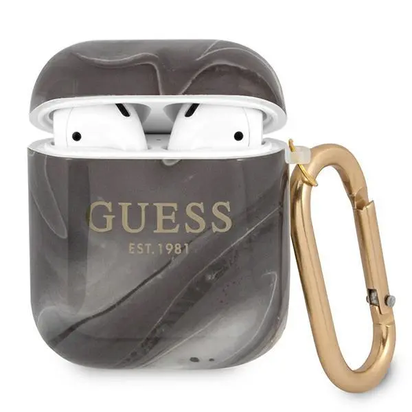 Etui na słuchawki Guess Marble Collection do AirPods Czarno-biały